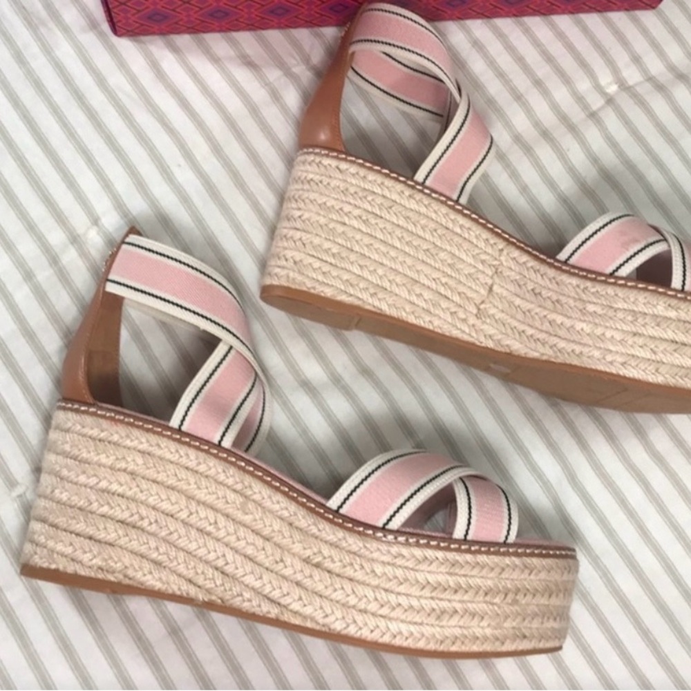 Tory Burch Pink Espadrille Wedge Sandals - Picture 4 of 7